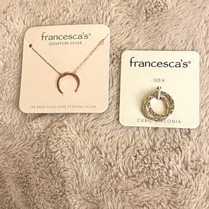 Francesca’s Jewelry bundle - NWT - size 8 rings / rose gold necklace